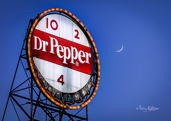 Dr. Pepper Sign Crescent Moon Twilight By Terry Aldhizer